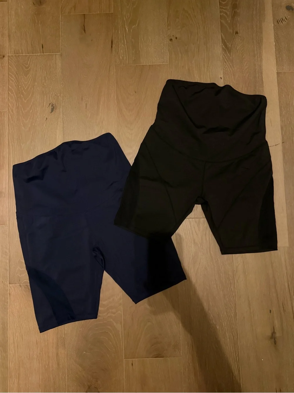High-Waist Maternity Bike Shorts — Black and Navy